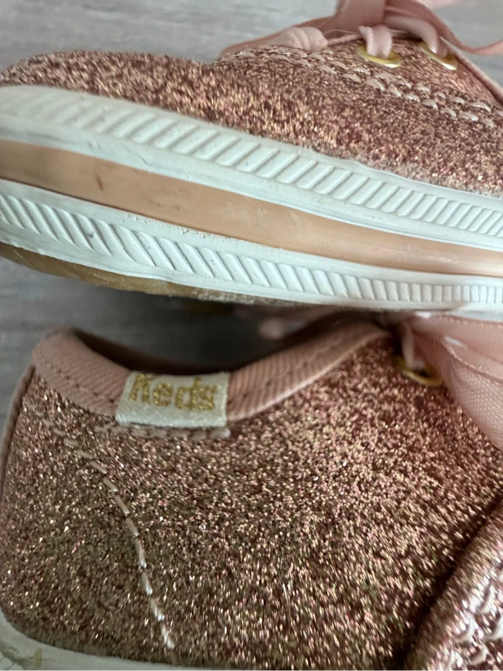 Keds Kate Spade Sparkly Rose Gold Glitter Baby Girl Sneakers Shoes Satin Laces 3